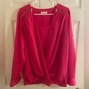 Calvin Klein Hot Pink Blouse with Gold Zippers
Size:XL
